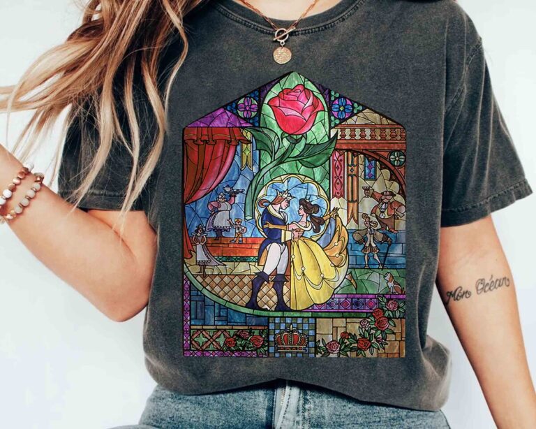 Disney Beauty And The Beast Stained Glass Rose T-shirt, Wdw Magic Kingdom, Family Vacation Gift
