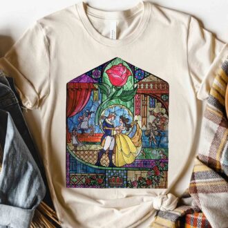 Disney Beauty And The Beast Stained Glass Rose T-shirt, Wdw Magic Kingdom, Family Vacation Gift