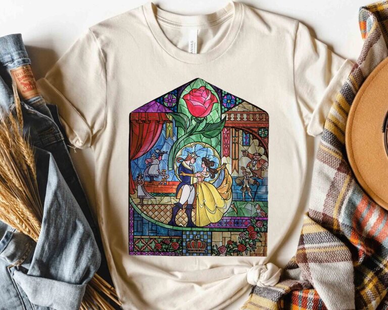 Disney Beauty And The Beast Stained Glass Rose T-shirt, Wdw Magic Kingdom, Family Vacation Gift