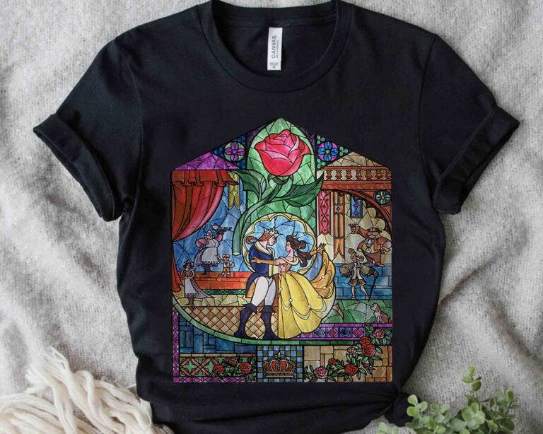 Disney Beauty And The Beast Stained Glass Rose T-shirt, Wdw Magic Kingdom, Family Vacation Gift