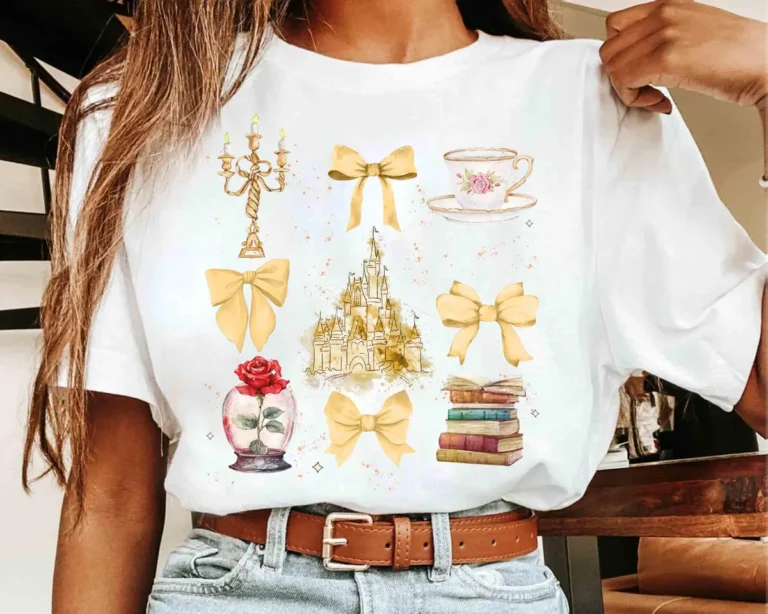 Disney Belle Princess Book Shirt For Women, Watercolor Coquette Bow For Family Trips & Magic Kingdom