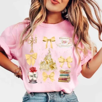 Disney Belle Princess Book Shirt For Women, Watercolor Coquette Bow For Family Trips & Magic Kingdom