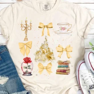 Disney Belle Princess Book Shirt For Women, Watercolor Coquette Bow For Family Trips & Magic Kingdom