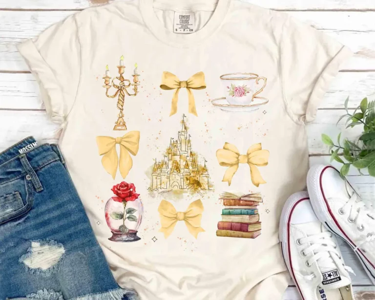Disney Belle Princess Book Shirt For Women, Watercolor Coquette Bow For Family Trips & Magic Kingdom