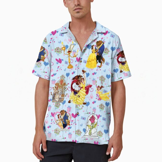 Disney Couple Hawaii Aloha Shirt For Men And Women, Beauty And The Beast Valentine's Day