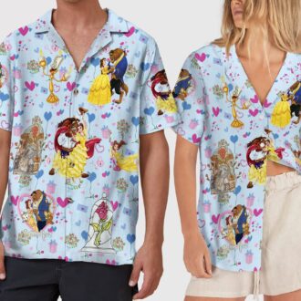 Disney Couple Hawaii Aloha Shirt For Men And Women, Beauty And The Beast Valentine's Day
