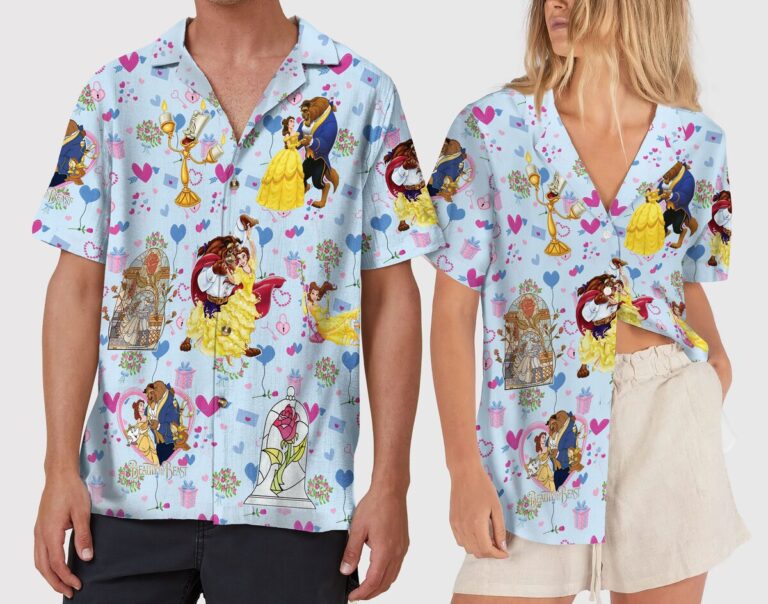 Disney Couple Hawaii Aloha Shirt For Men And Women, Beauty And The Beast Valentine's Day