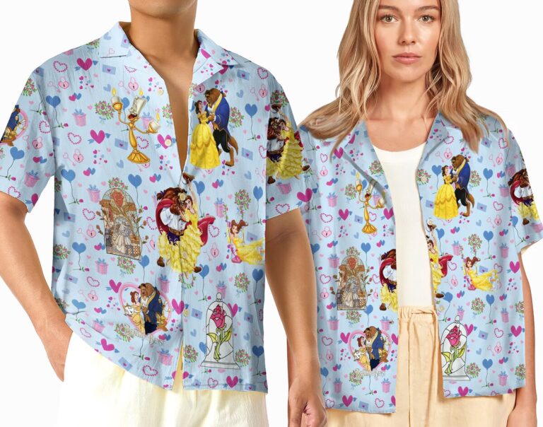 Disney Couple Hawaii Aloha Shirt For Men And Women, Beauty And The Beast Valentine's Day