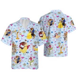 Disney Couple Hawaii Aloha Shirt For Men And Women, Beauty And The Beast Valentine's Day