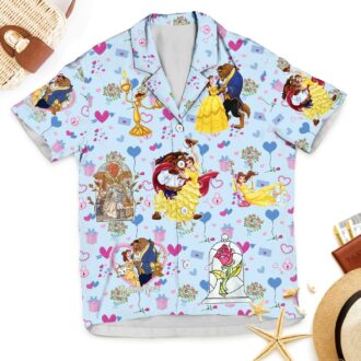 Disney Couple Hawaii Aloha Shirt For Men And Women, Beauty And The Beast Valentine's Day