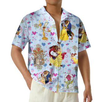 Disney Couple Hawaii Aloha Shirt For Men And Women, Beauty And The Beast Valentine's Day