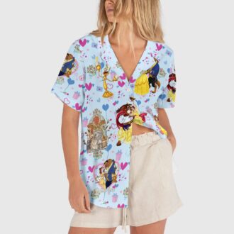 Disney Couple Hawaii Aloha Shirt For Men And Women, Beauty And The Beast Valentine's Day