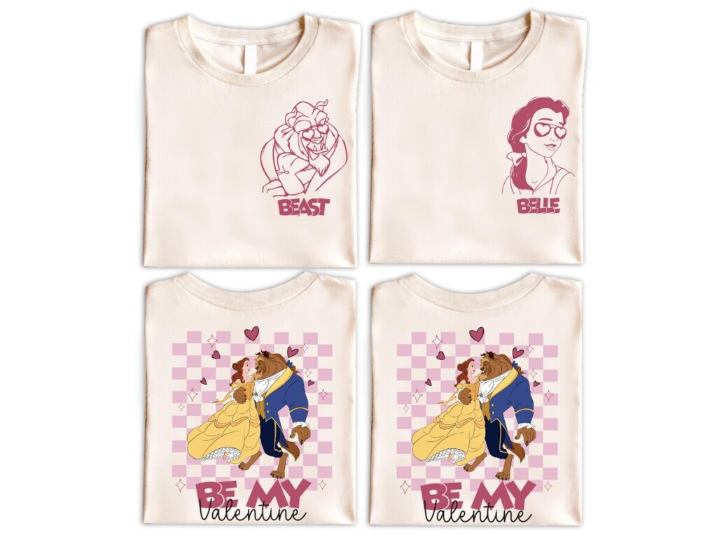 Disneyland Princess And Prince Be My Valentine T-shirt, Disney Belle & Beast Valentine's Day Shirts