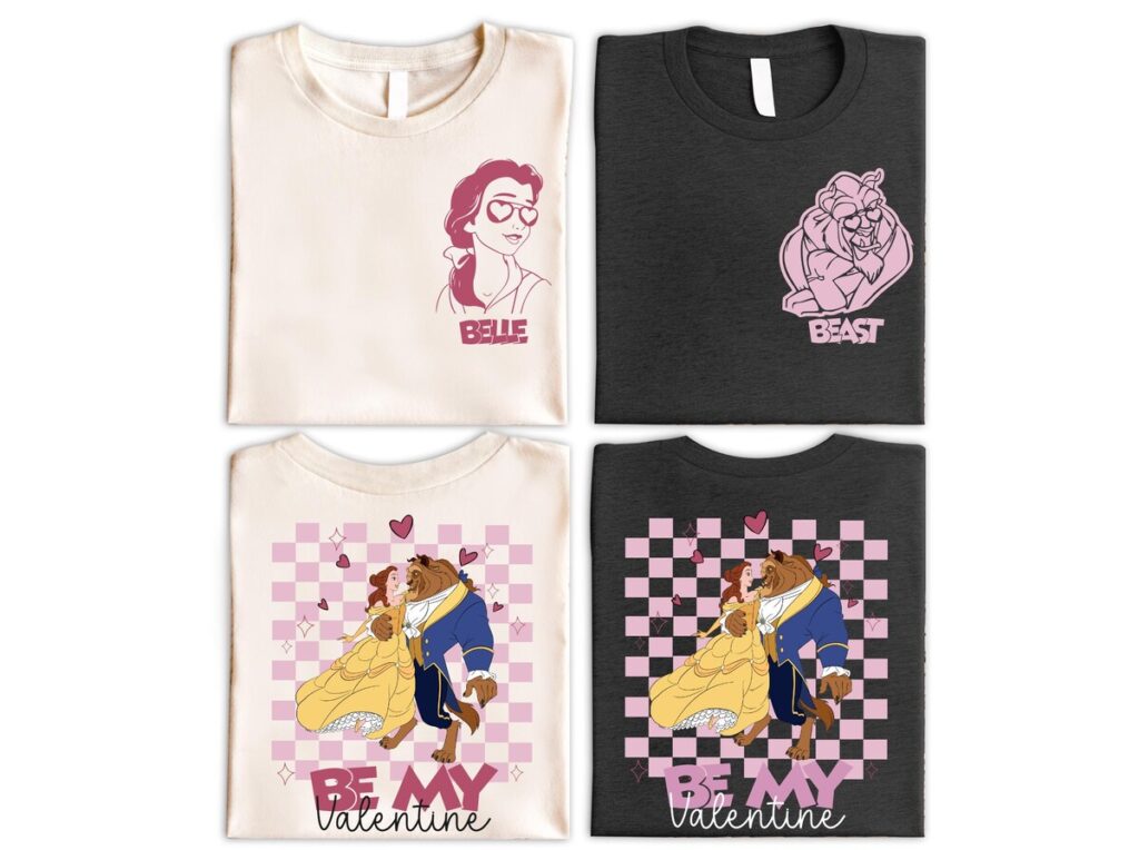 Disneyland Princess And Prince Be My Valentine T-shirt, Disney Belle & Beast Valentine's Day Shirts