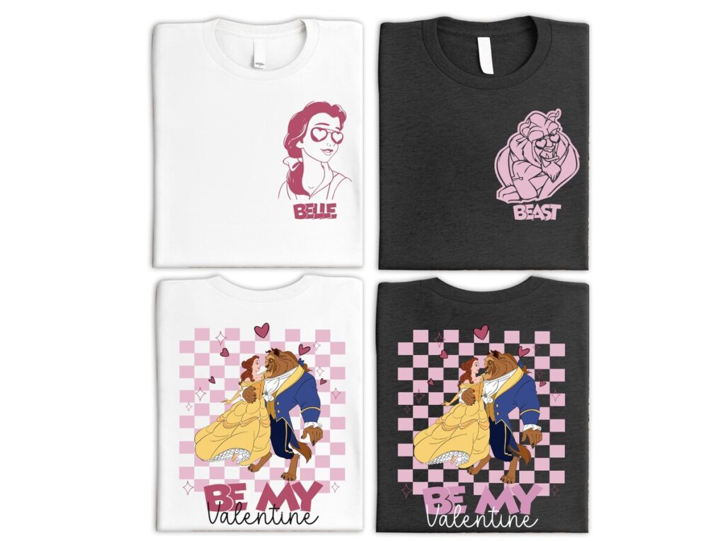 Disneyland Princess And Prince Be My Valentine T-shirt, Disney Belle & Beast Valentine's Day Shirts