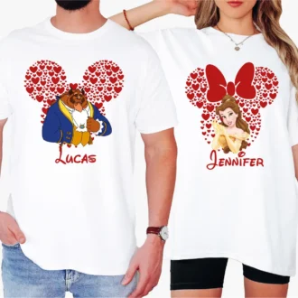 Funny Disney Belle & Beast For Him And Her, Couples Valentine's Day Shirts
