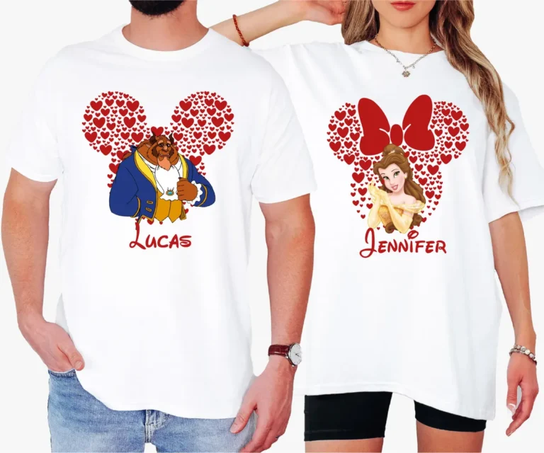 Funny Disney Belle & Beast For Him And Her, Couples Valentine's Day Shirts