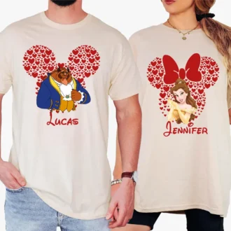 Funny Disney Belle & Beast For Him And Her, Couples Valentine's Day Shirts