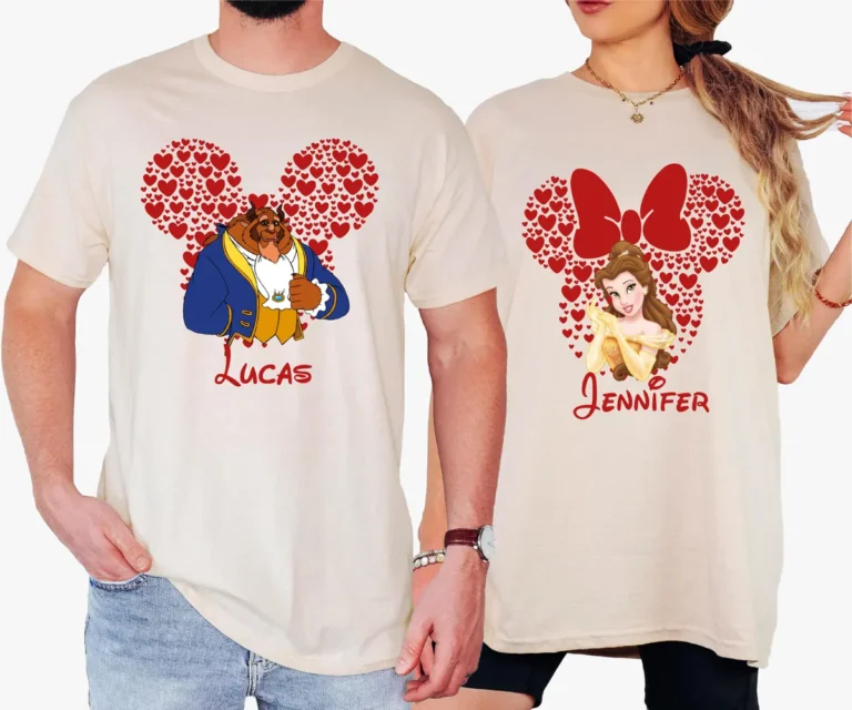 Funny Disney Belle & Beast For Him And Her, Couples Valentine's Day Shirts