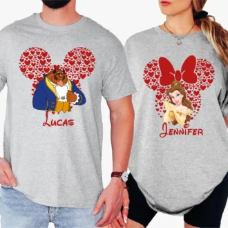 Funny Disney Belle & Beast For Him And Her, Couples Valentine's Day Shirts