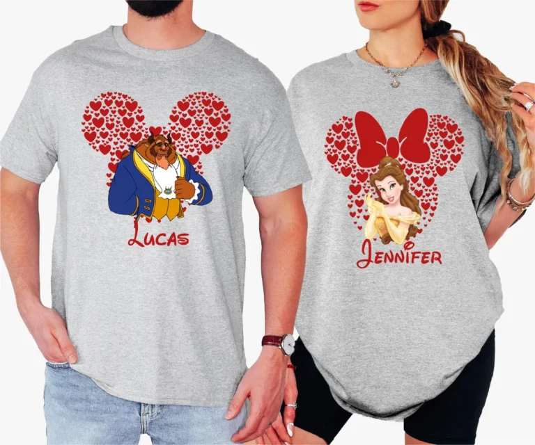 Funny Disney Belle & Beast For Him And Her, Couples Valentine's Day Shirts