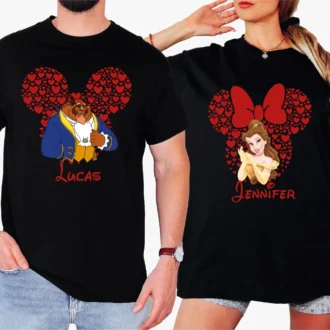 Funny Disney Belle & Beast For Him And Her, Couples Valentine's Day Shirts