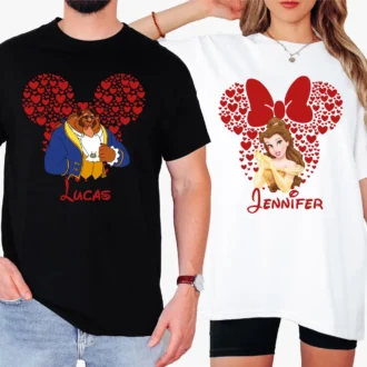 Funny Disney Belle & Beast For Him And Her, Couples Valentine's Day Shirts