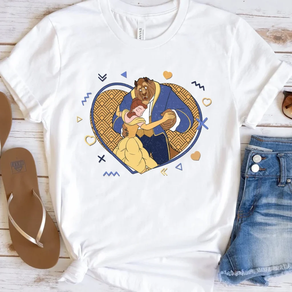 90s Retro Heart Beauty and the Beast Belle Princess Valentine's Day Shirt