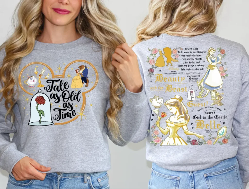 Beauty and the Beast Belle Book Reader Sweatshirt, Tale As Old As Time Graphic Tee