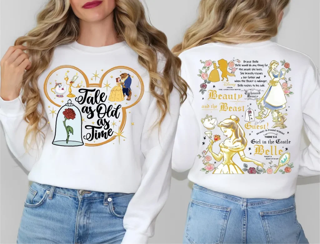Beauty and the Beast Belle Book Reader Sweatshirt, Tale As Old As Time Graphic Tee