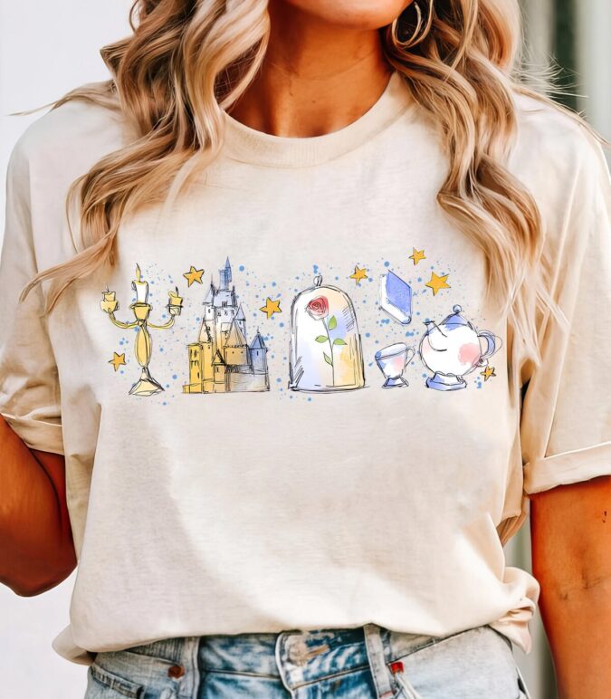 Disney Beauty and the Beast Enchanted Rose & Castle Women's T-Shirt