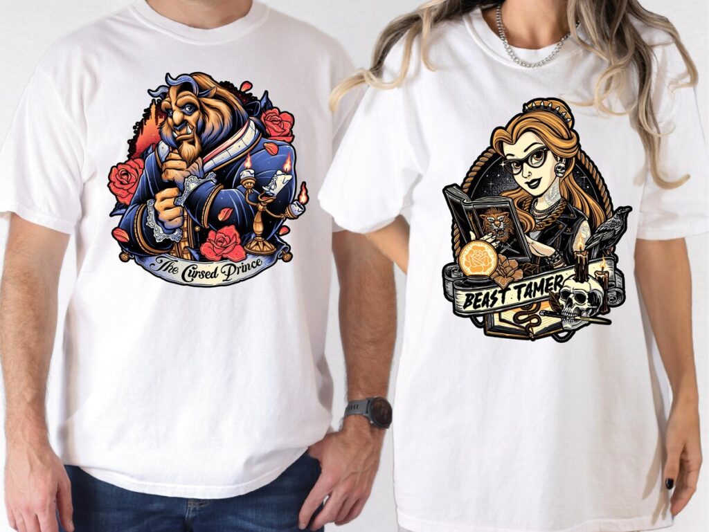 Disney Princess Belle & Beast Tattoo Valentine Shirt for Couples