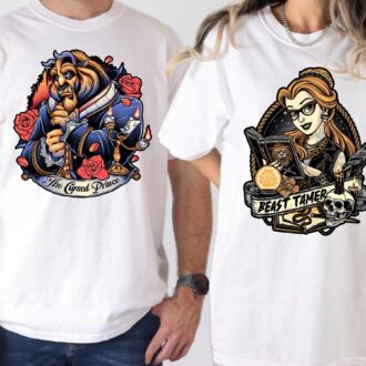 Disney Princess Belle & Beast Tattoo Valentine Shirt for Couples