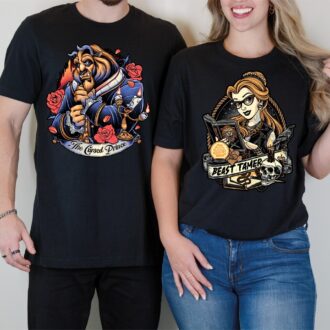 Disney Princess Belle & Beast Tattoo Valentine Shirt for Couples