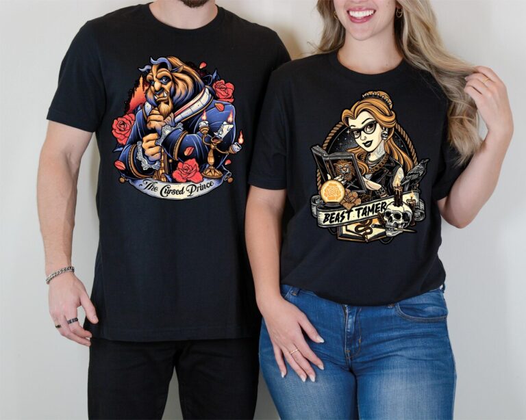 Disney Princess Belle & Beast Tattoo Valentine Shirt for Couples