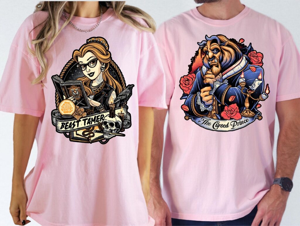 Disney Princess Belle & Beast Tattoo Valentine Shirt for Couples
