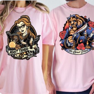 Disney Princess Belle & Beast Tattoo Valentine Shirt for Couples
