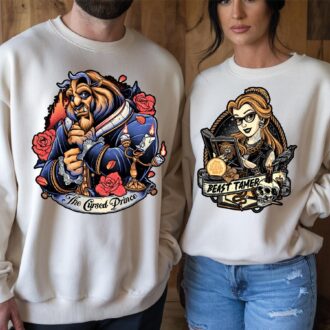 Disney Princess Belle & Beast Tattoo Valentine Shirt for Couples