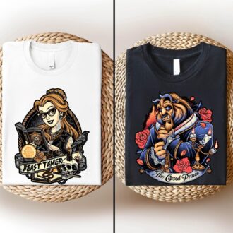 Disney Princess Belle & Beast Tattoo Valentine Shirt for Couples