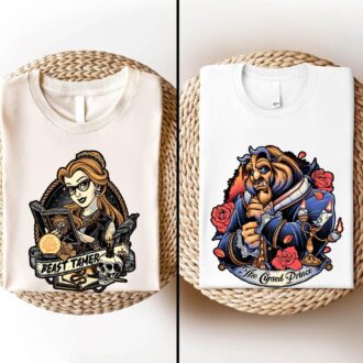Disney Princess Belle & Beast Tattoo Valentine Shirt for Couples