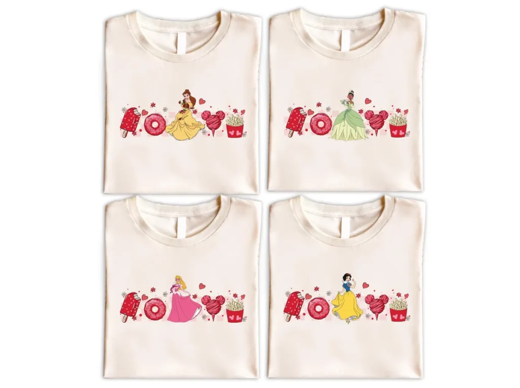 Disney Princess Valentine Matching Shirts – Aurora, Cinderella, Elsa, Belle