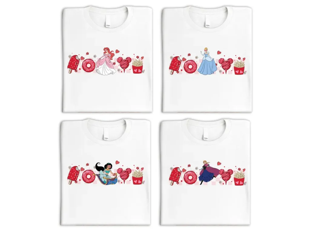 Disney Princess Valentine Matching Shirts – Aurora, Cinderella, Elsa, Belle