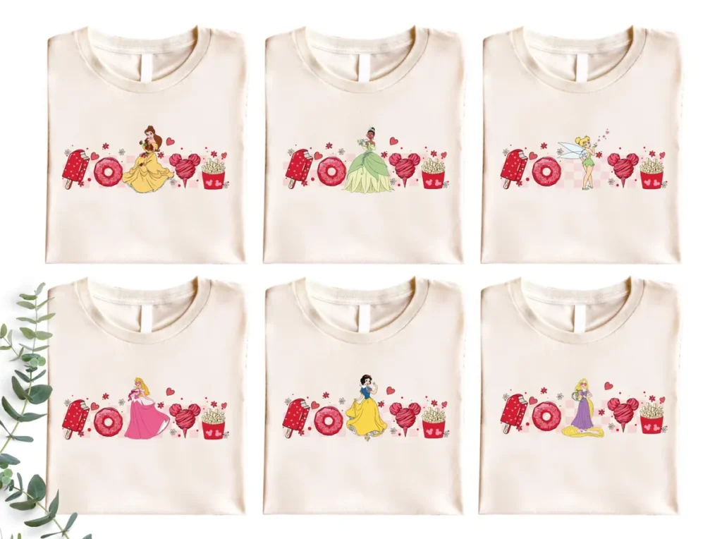 Disney Princess Valentine Matching Shirts – Aurora, Cinderella, Elsa, Belle