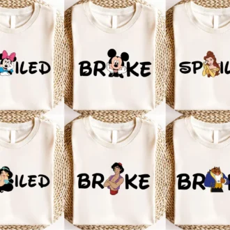Disney Spoiled and Broke T-Shirt – Aurora, Philip, Mickey, Minnie, Belle, Beast Characters