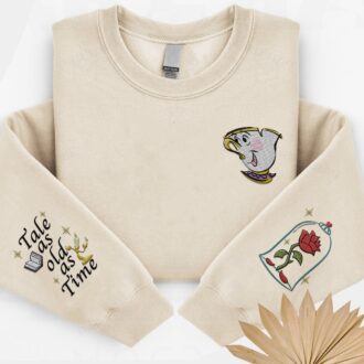 Embroidered Beauty and the Beast Chip Sweatshirt with Enchanted Rose Design