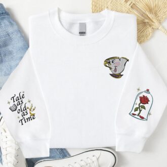 Embroidered Beauty and the Beast Chip Sweatshirt with Enchanted Rose Design