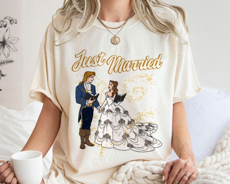 Just Married Beauty and the Beast Family Matching Shirts, Belle & Beast Wedding T-Shirt