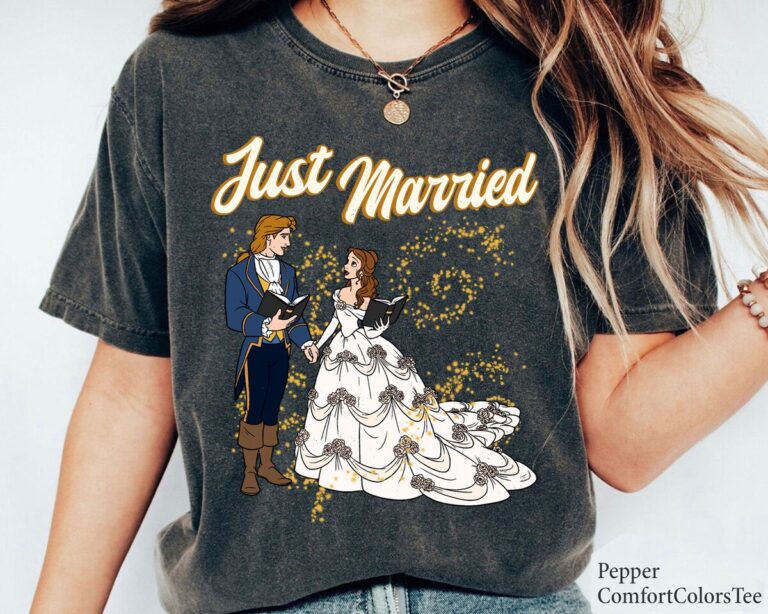 Just Married Beauty and the Beast Family Matching Shirts, Belle & Beast Wedding T-Shirt