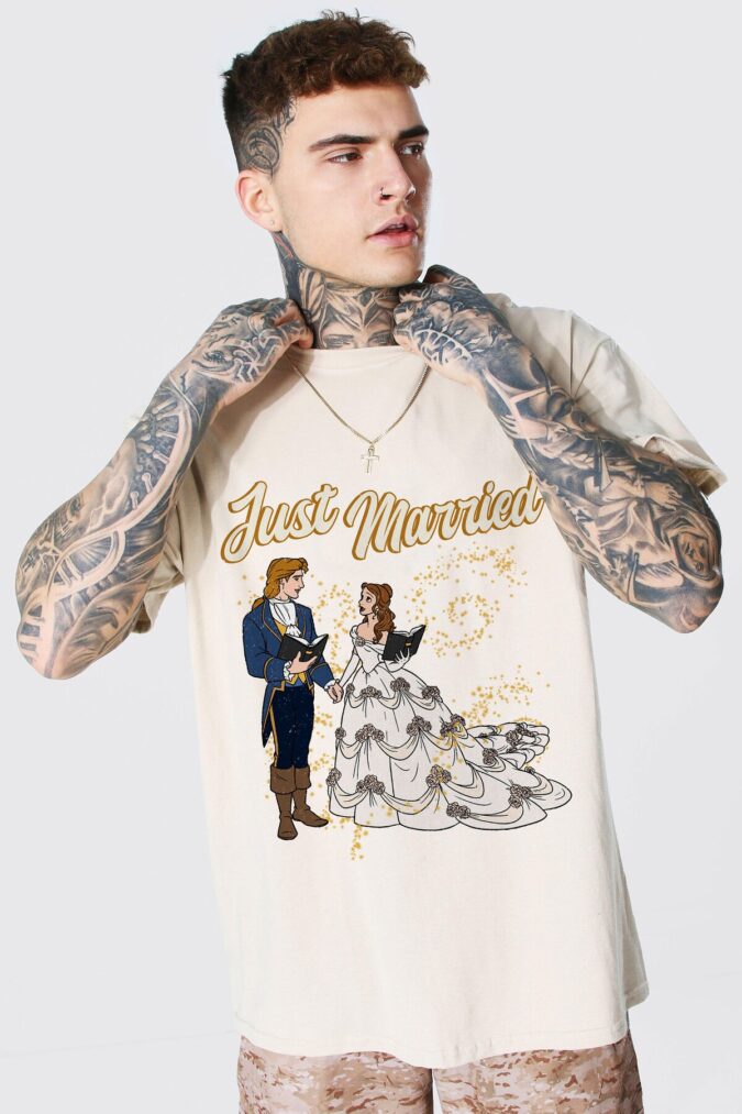 Just Married Beauty and the Beast Family Matching Shirts, Belle & Beast Wedding T-Shirt