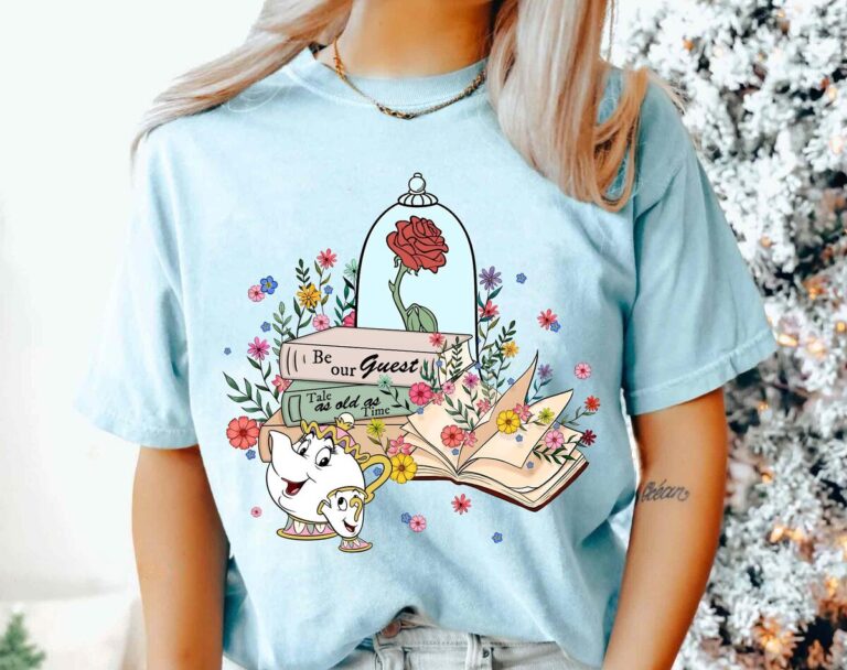 Mrs. Potts & Chip Disney Shirt, Beauty and the Beast Enchanted Rose Tee for Book Lovers